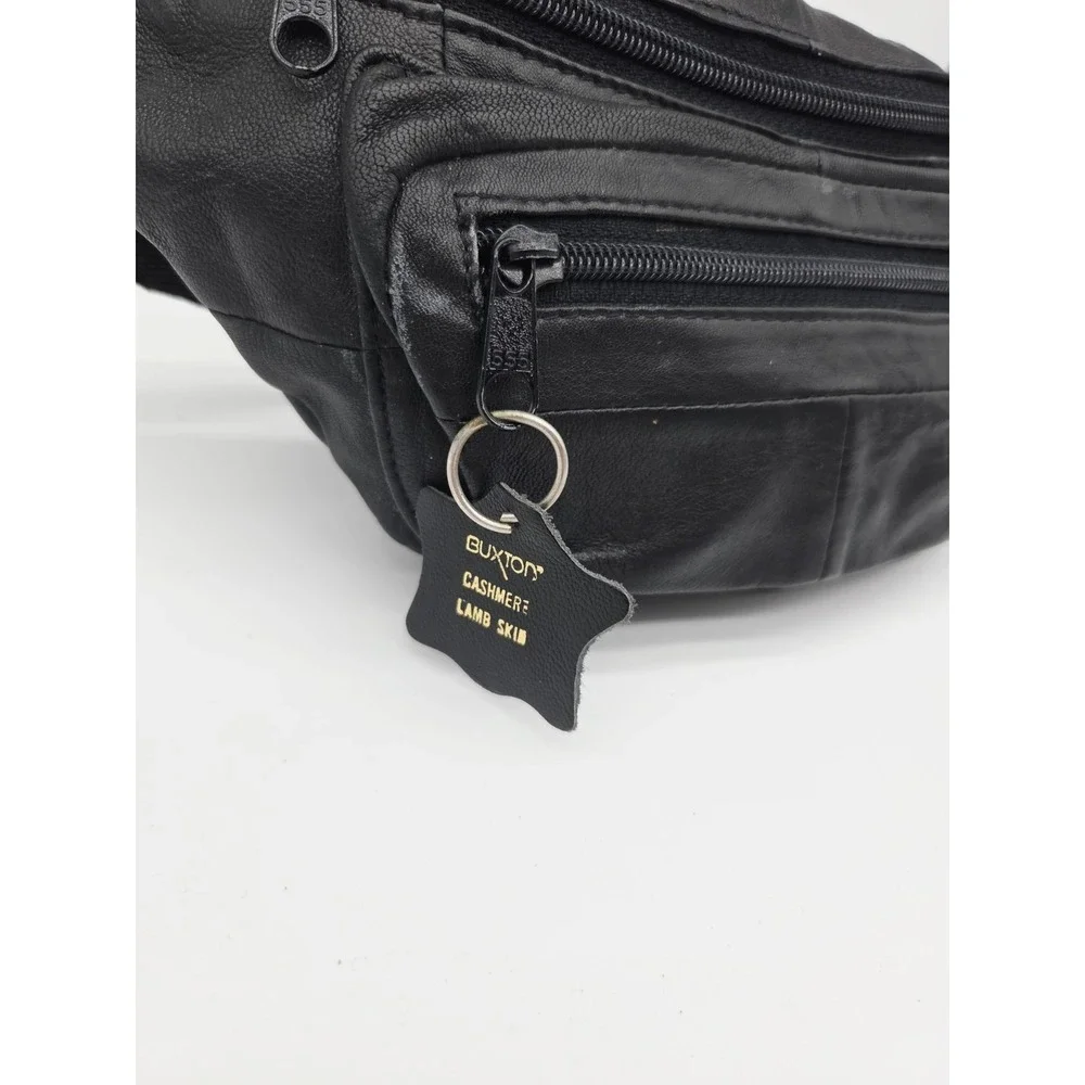 Vintage Buxton Cashmere Lamb Skin Leather Black Fanny Pack Adjustable Strap